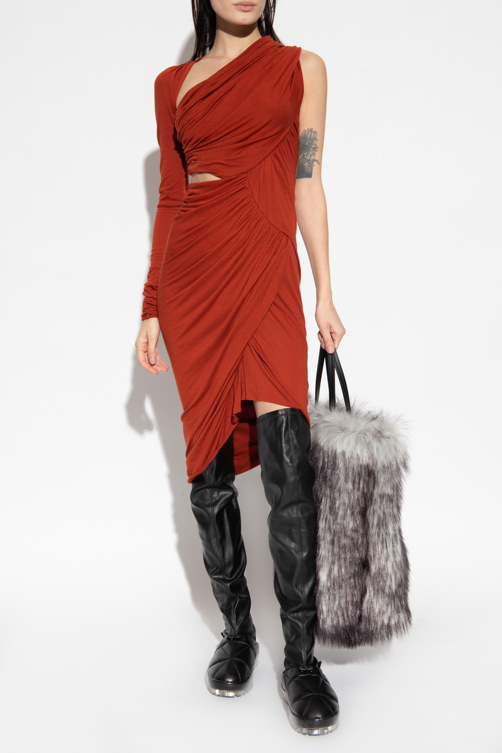 Red 'Raquel' asymmetric dress Rick Owens Lilies - textured cropped ...